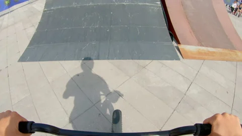 POV boy doing amazing stunts with bicycle 스톡 동영상 233662764