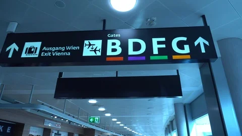 POV. Camera moves through the terminal of the international airport.  4K. Stock Footage 94960399