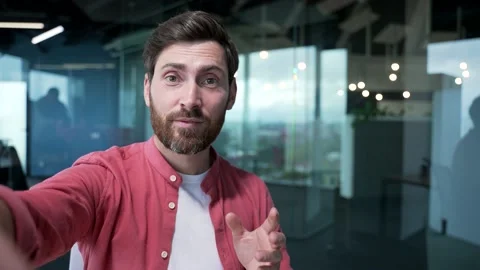 Pov Camera view of positive mature business man freelancer looking at the camera Stock Footage 234148305