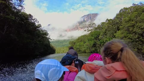 POV from a canoe trip down the Churun River during the expedition to Angel Stock Footage 332469350