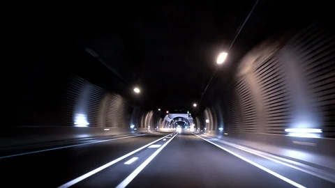 POV Car Driving on Tunnel Stock Footage