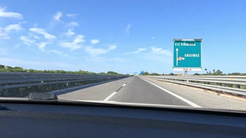 POV in a car on the E45 highway towards Syracuse, Sicily Stock Footage 154306736