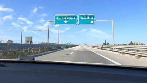 POV in a car on the E45 highway towards Syracuse, Sicily Stock Footage 154306739