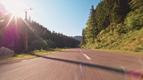 POV Car Plate View Driving On Empty Mountain Road Sunny Day Stock Footage 321870775