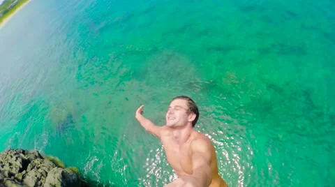 POV Cliff Jumping Backflip in HD Slow Motion. Stock Footage 53894695