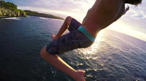 POV Cliff Jumping Stock Footage 52423749