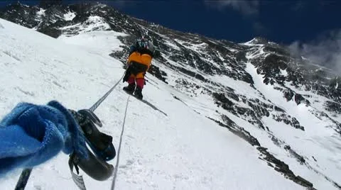 Pov of climber in front while breathing heavily Stock Footage