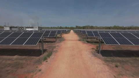 POV clip passing between rows of solar panels Stock Footage 289707149