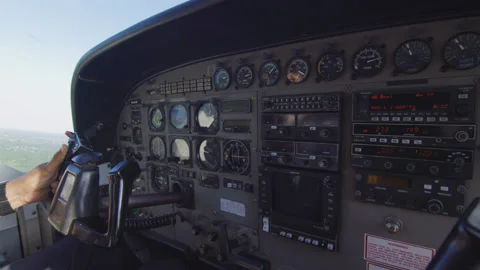 Pov Cockpit View Of Small Plane Instruments And Flight Controls,Tanzania Vídeo Stock 132624249