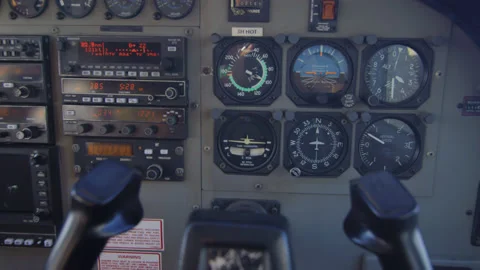 Pov Cockpit View Of Small Plane Instruments And Flight Controls,Tanzania Stock Footage 132643080