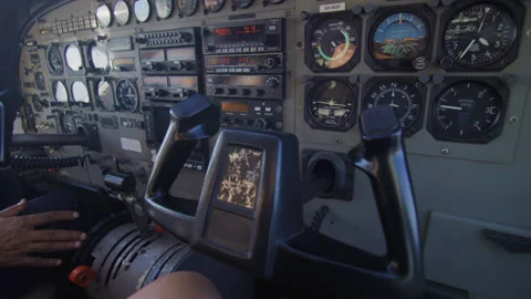 Pov Cockpit View Of Small Plane Instruments And Flight Controls,Tanzania Vídeos de archivo 132644187