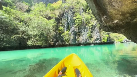 The POV of a couple kayaking around Big Lagoon near Coron in Palawan, Stock Footage 281140411
