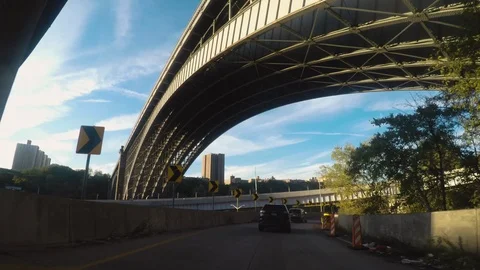 POV - Crossing under Washington Heights Bridge on Major Deegan Expy - The Bronx Stock Footage