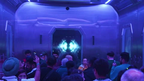 POV Crowd Entering Futuristic Elevator at Museum of the Future – Dubai, UAE Stock Footage 309590943