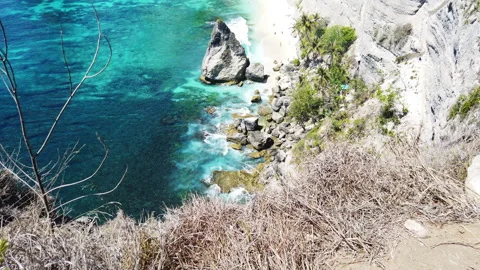 POV dangerous steep cliff down over sea, Bali, HD Stock Footage 158598748