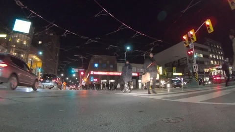 POV dark low angle drive at night on city of Toronto streets Stock Footage 99405932