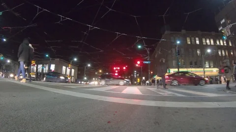 POV dark low angle drive at night on city of Toronto streets Stock Footage 99406261