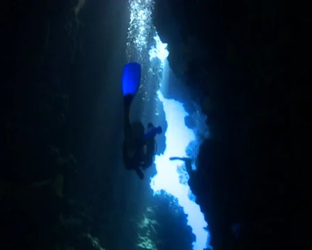 POV of divers in side an underwater cave Stock Footage 459404