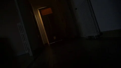 POV Dolly in dark creepy hallway Stock Footage