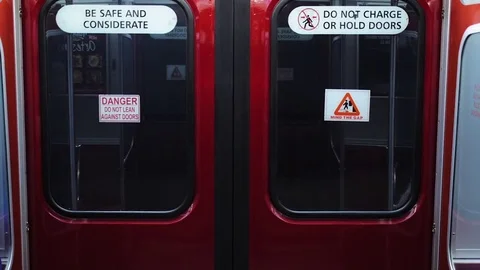 POV of the doors on a subway while travelling at high speeds Stock Footage 82369073