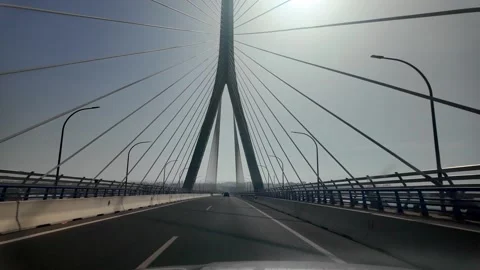 POV drive across Constitution Bridge towards Cadiz city, Andalusia, Spain 스톡 동영상 341661178