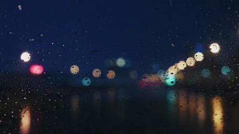 POV drive in heavy rain with distant lightning in Taiwan with bokeh lights Stock-Footage 333082259