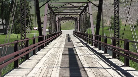 POV drive historic Hutchins Bridge Madison River Montana HD Stock Footage 59338277