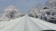Pov Drive On Snow Covered Mountain Rural Road Stock Footage