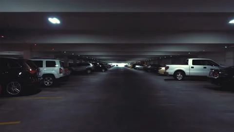 POV drive through underground parking garage in slow motion 120fps Video stock 99234053