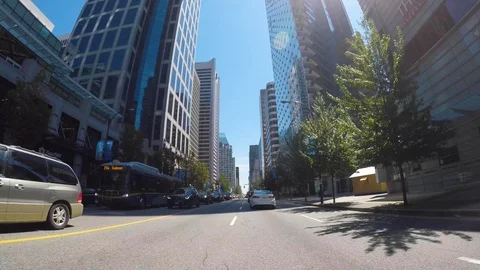 POV of a Driver Trough Traffic Downtown Vancouver Stock Footage 102894022