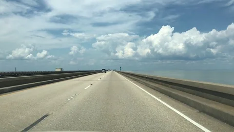 POV driving across the worlds longest bridge, the Causeway. Stock Footage 79727147