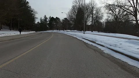 POV driving in empty college and university town in COVID 19 pandemic Видео 147374361