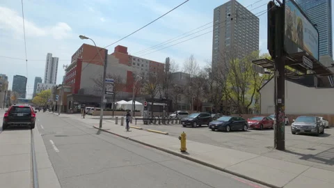 POV driving on empty Toronto city streets during COVID 19 pandemic lockdown Видео 152993158