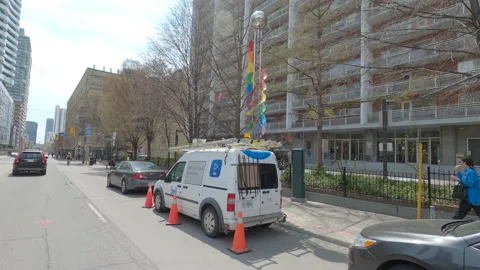POV driving on empty Toronto city streets during COVID 19 pandemic lockdown Видео 152993793