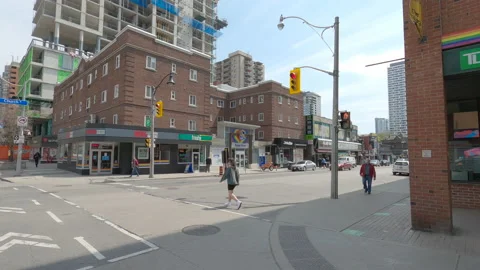 POV driving on empty Toronto city streets during COVID 19 pandemic lockdown Stock-Footage 152994551
