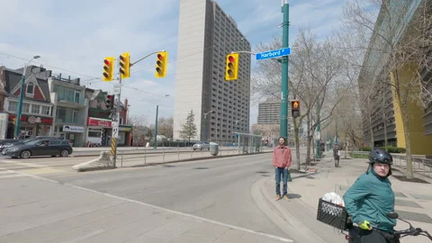 POV driving on empty Toronto city streets during COVID 19 pandemic lockdown Stock-Footage 152999638