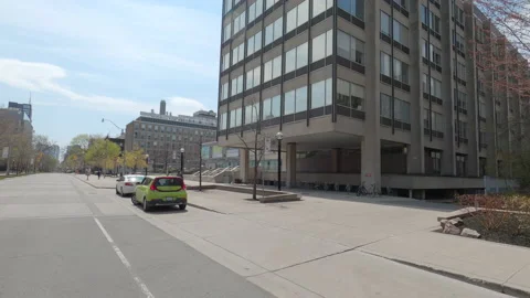 POV driving on empty Toronto city streets during COVID 19 pandemic lockdown Video stock 153004629