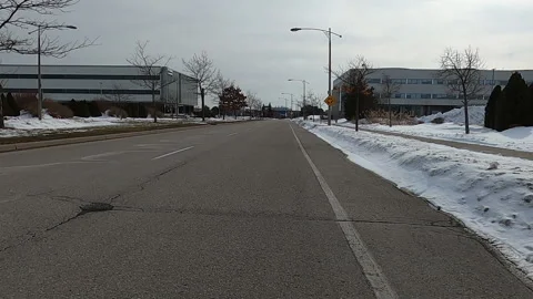 POV driving in empty Waterloo college and university town in COVID 19 pandemic Stockbeeldmateriaal 147371203