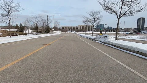 POV driving in empty Waterloo college and university town in COVID 19 pandemic Stock Footage 147371545