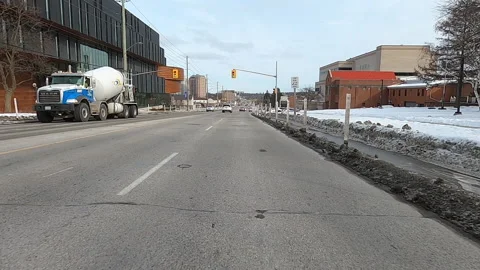 POV driving in empty Waterloo college and university town in COVID 19 pandemic Stock Footage 147376451