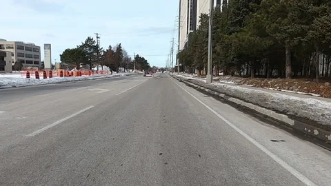 POV driving in empty Waterloo college and university town in COVID 19 pandemic Stockbeeldmateriaal 147379837