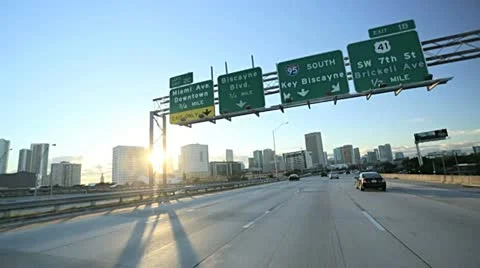 P.O.V. driving flyovers elevated roads  Miami city, Florida, USA Stock Footage