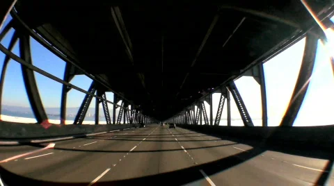 P.O.V. Driving Metalled Road Bridge Stock Footage