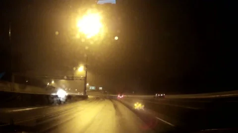 POV driving at night in the dark low with low visibility in rain. Stock Footage 45171839