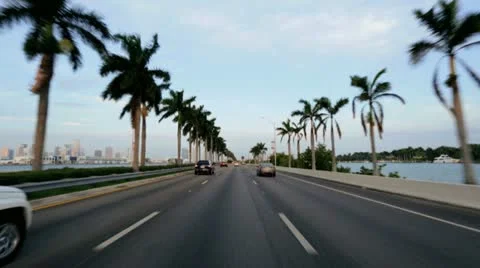 P.O.V. driving on Ocean Causeway highway Miami, USA Stock Footage