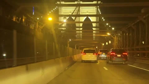POV Driving Over Brooklyn Bridge at Night, New York City Vídeos de archivo 328262753
