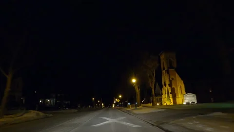 POV driving plate on dark empty city streets during COVID pandemic lockdown Stockbeeldmateriaal 147939453