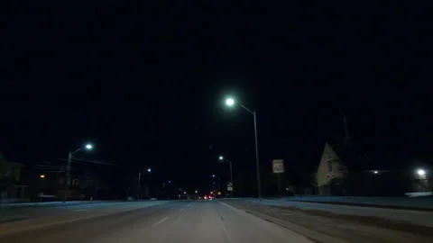 POV driving plate on dark empty streets during COVID recession lockdown Vídeo Stock 147950882