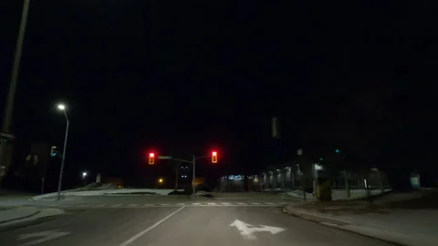 POV driving plate on dark empty streets during COVID recession lockdown Vídeo Stock 147952886