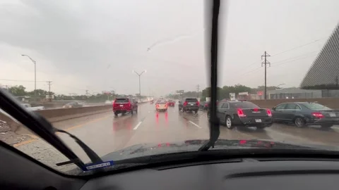 POV Driving Plate Heavy Rush Hour Interstate Highway Traffic In The Rain Stock Footage 243774254